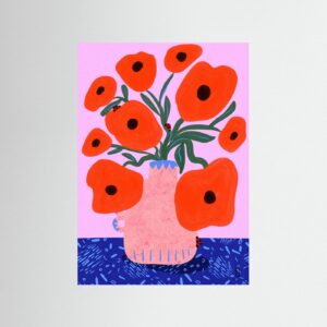 Red Poppies and Ladybirds Floral Illustration by Dirkie Nell